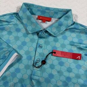 NWT Redvanly Germain Polo Shirt Mens Large Curacao Blue Star Print $110